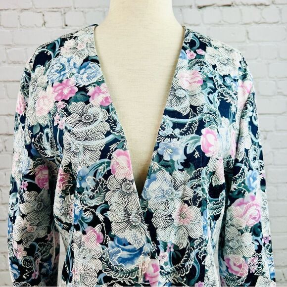 Vintage 90s Breakin’ Loose Navy Floral Tapestry Blazer - Picture 6 of 15